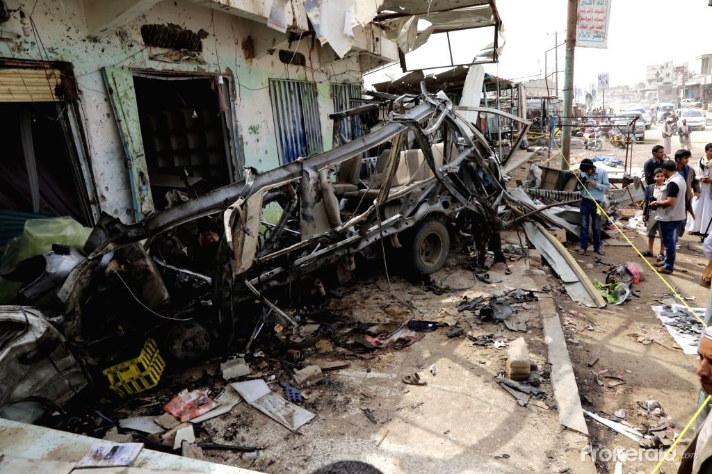 Koalitionens attack mot civila, Saada aug 12, 2018. Foto: Xinhua, Mohammed, IANS, Prokerala.com