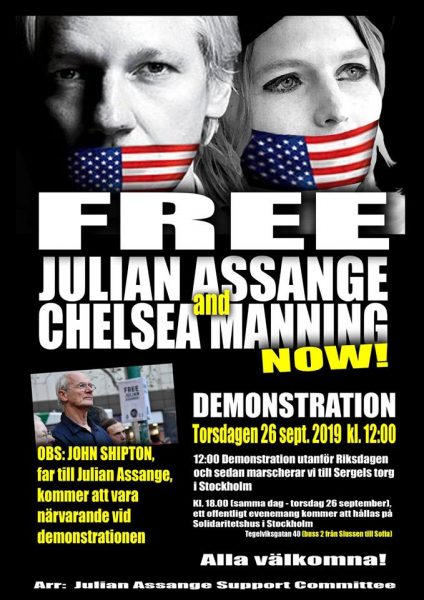 Kom till manifestation för Julian Assange och Chelsea Manning kl 12 idag i Stockholm!