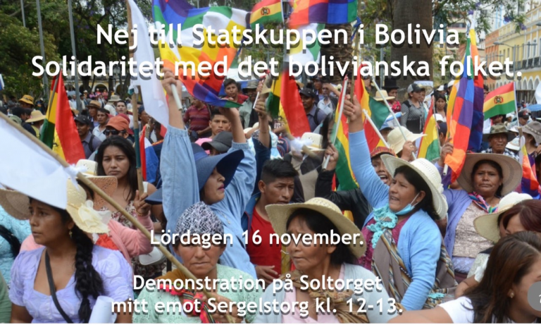 Bolivia: Kom och visa din solidaritet för demokrati mot senaste USA-stödda statskuppen! Idag kl 12: Soltorget vid Sergels torg.