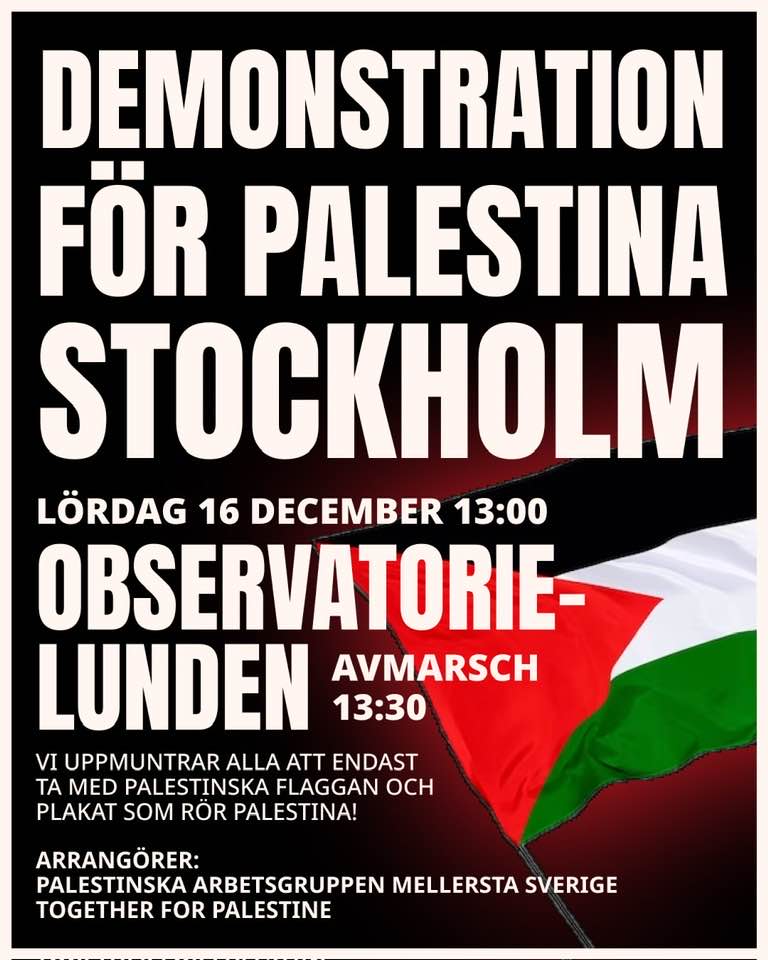 Kom till ny demonstration för Palestina!